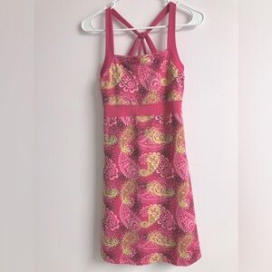 Soybu Women’s Dress, Small, Pink/Lime Green, Bodycon, Cross Straps, Paisley